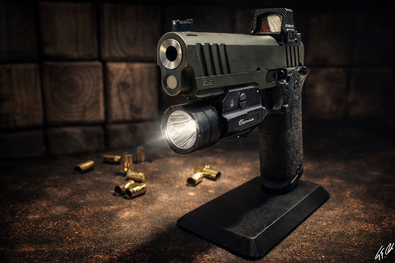 2011 / Double‑Stack 1911 Pistol Stand – Magnetic Base Display for Staccato, Prodigy & 2011‑Style Handguns